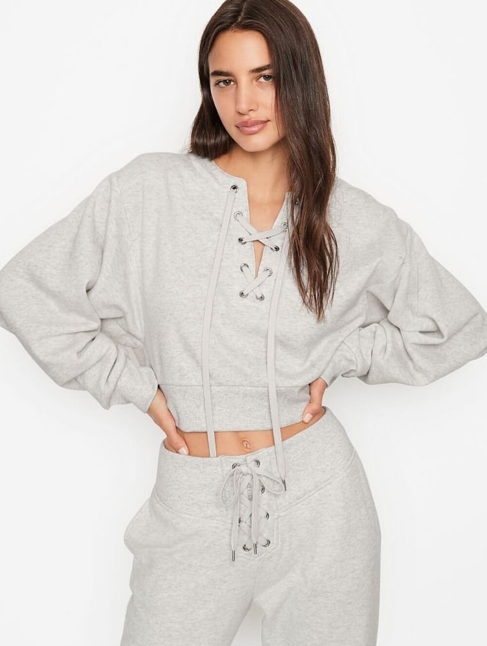 Victoria's Secret Gray Lace-Up Cropped Sweatshirt ** Size Large